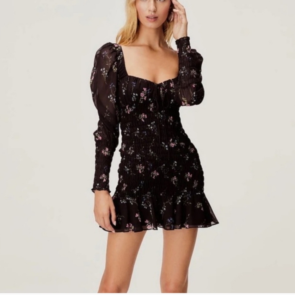 For Love And Lemons Dixon Mini Dress Black Floral Print Size Medium